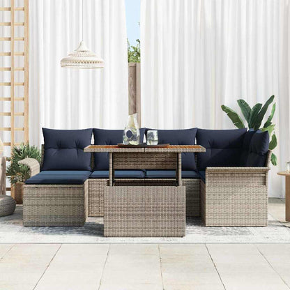 Set Divano da Giardino 7 pcs Grigio Poly Rattan | homemem39