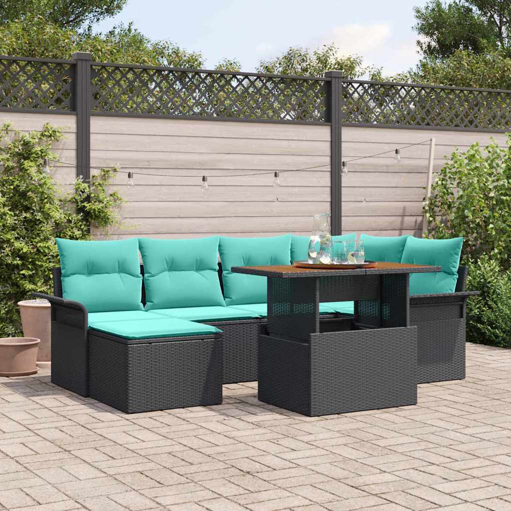 Set Divano da Giardino con archiviazione 7 pcs Nero Poly Rattan | homemem39
