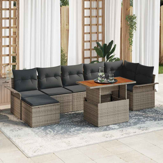 Set Divano da Giardino 8 pcs Grigio Poly Rattan