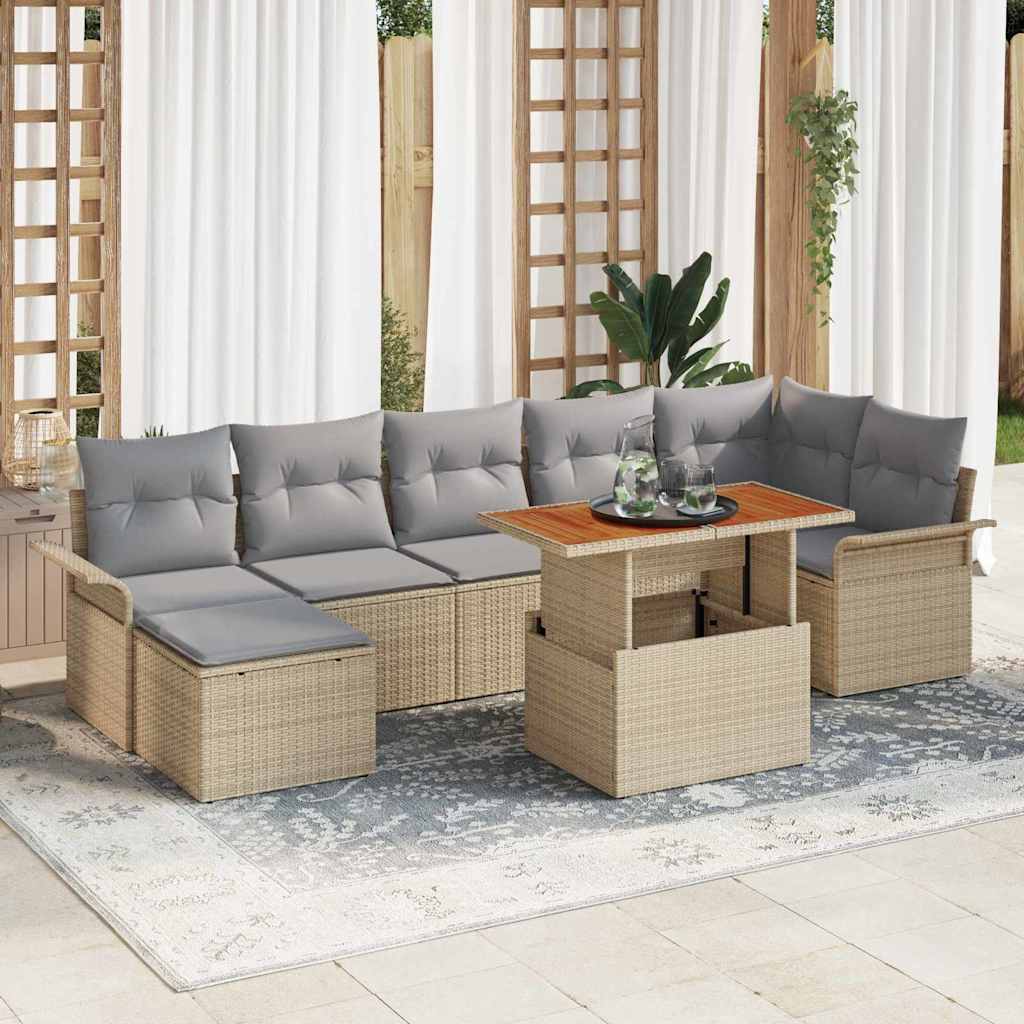 Set Divano da Giardino 8 pcs Beige Poly Rattan | homemem39