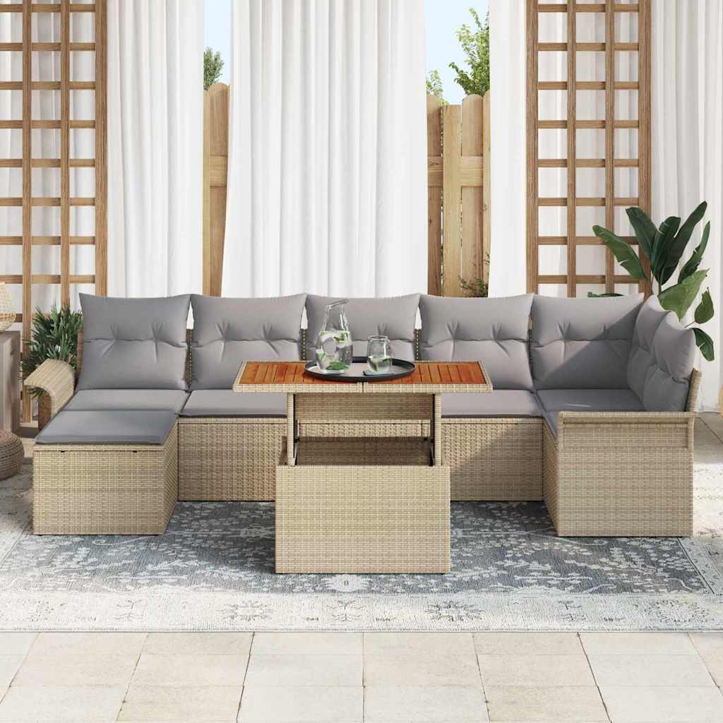 Set Divano da Giardino 8 pcs Beige Poly Rattan | homemem39