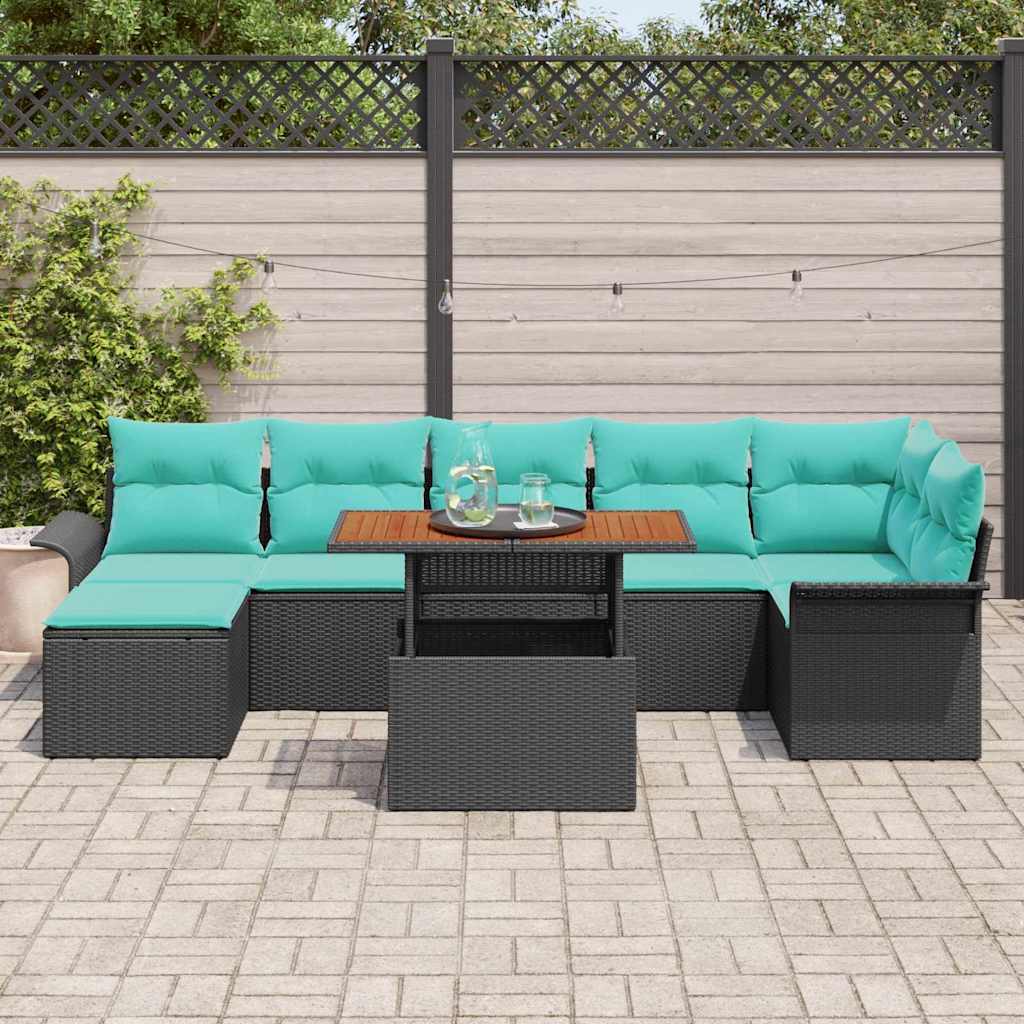 Set Divano da Giardino con archiviazione 8 pcs Nero Poly Rattan | homemem39