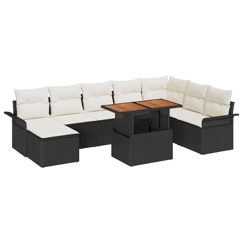 Set Divano da Giardino con archiviazione 9 pcs Nero Poly Rattan - homemem39