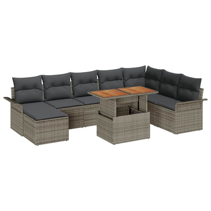 Set Divano da Giardino 9 pcs Grigio Poly Rattan