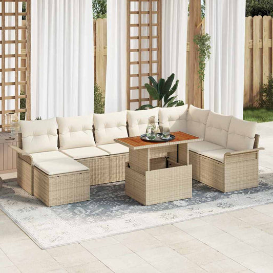 Set Divano da Giardino 9 pcs Beige Poly Rattan - homemem39