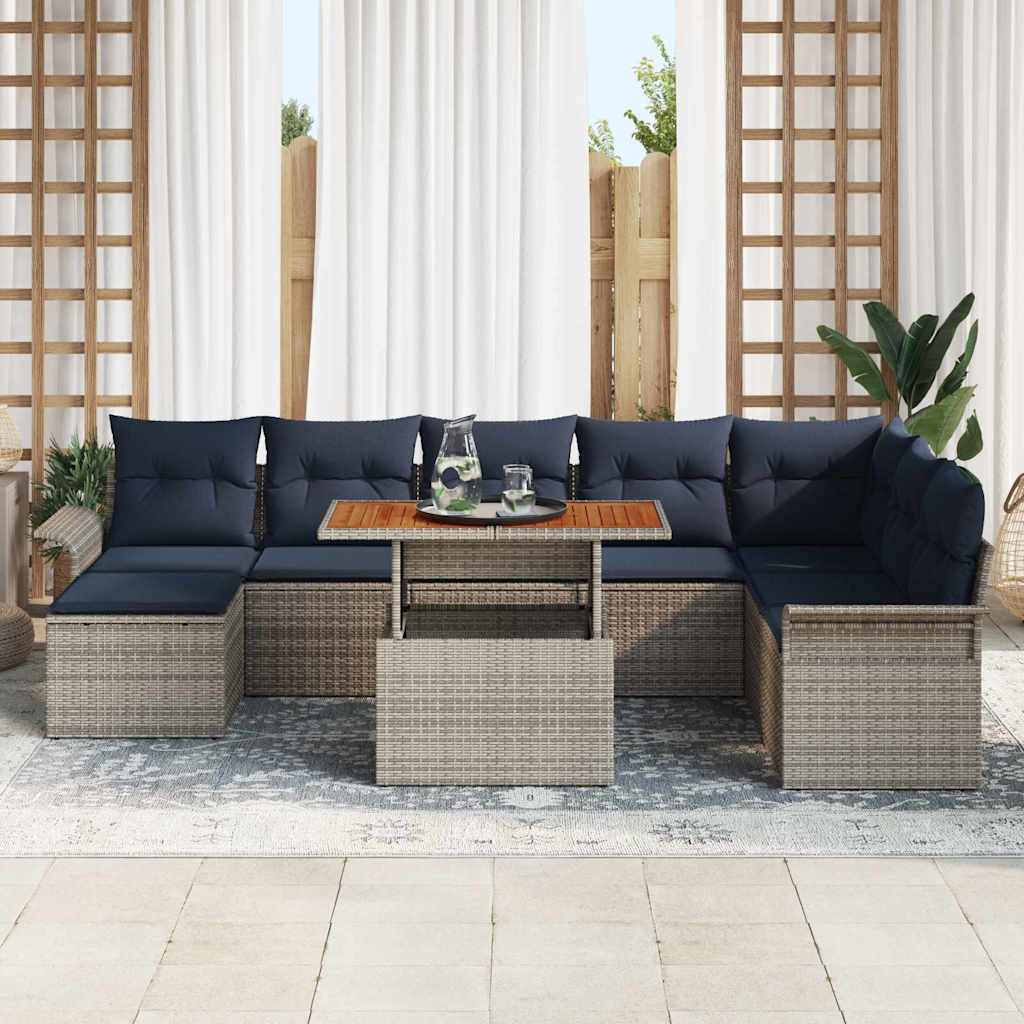Set Divano da Giardino 9 pcs Grigio Poly Rattan | homemem39