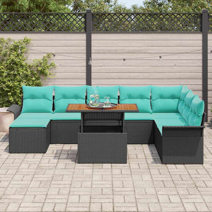 Set Divano da Giardino con archiviazione 9 pcs Nero Poly Rattan