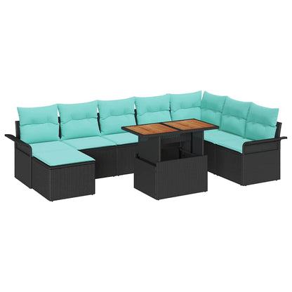 Set Divano da Giardino con archiviazione 9 pcs Nero Poly Rattan