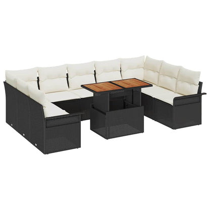Set Divano da Giardino 10 pcs Nero Poly Rattan | homemem39