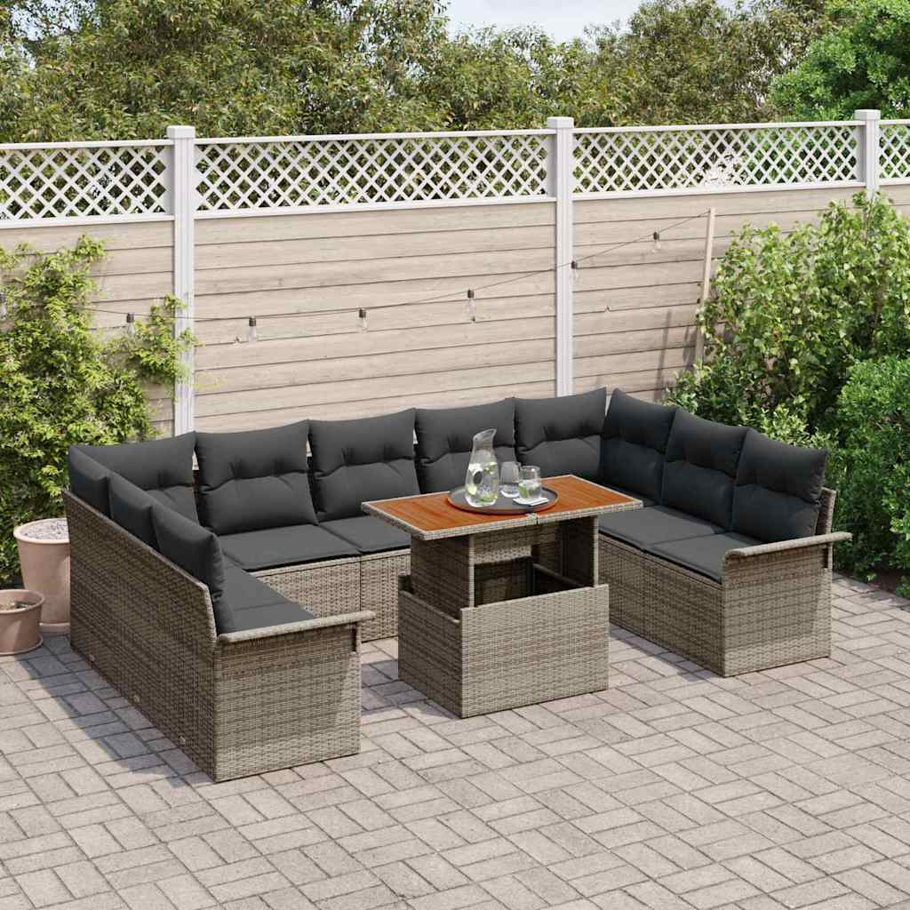 Set Divano da Giardino 10 pcs Grigio Poly Rattan - homemem39