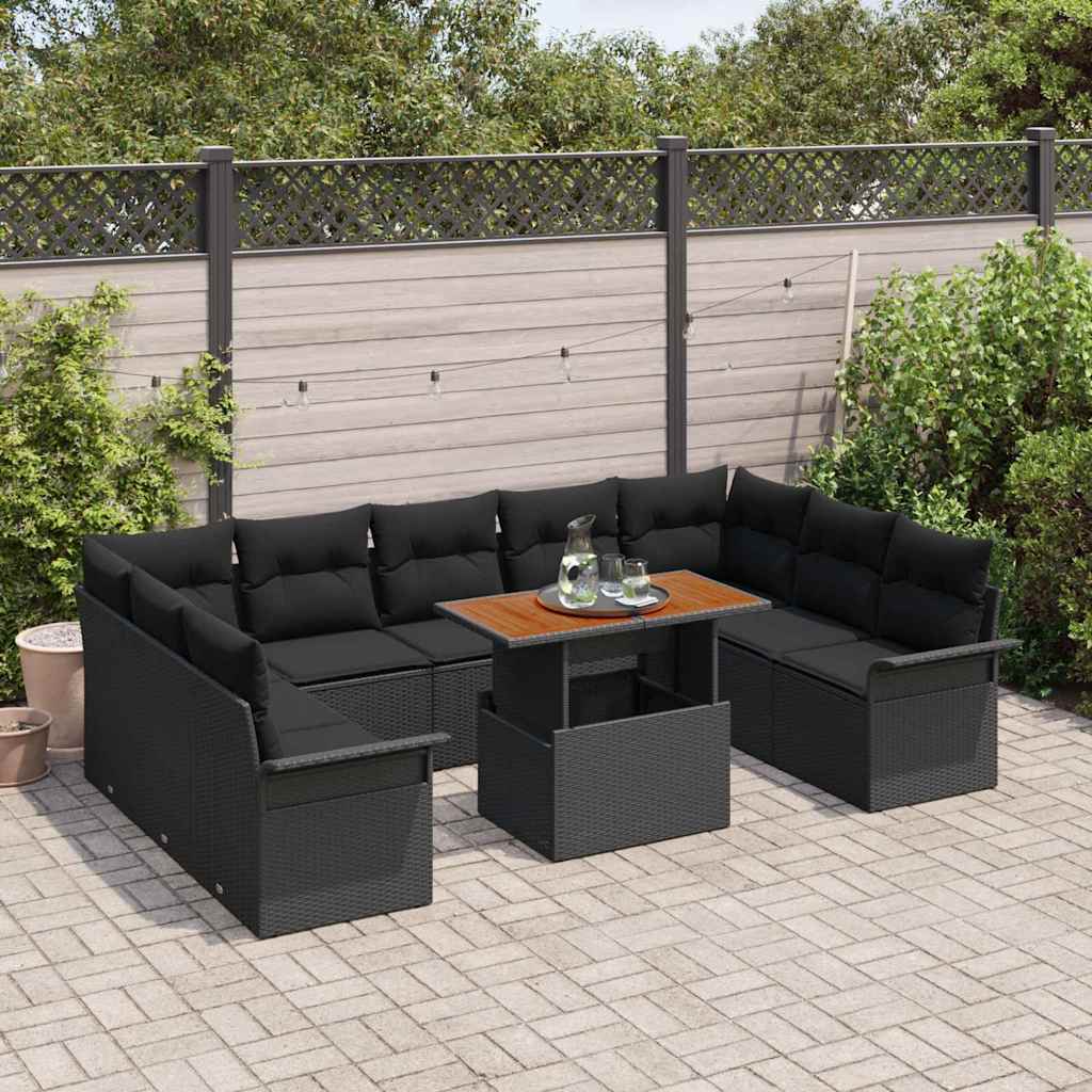 Set Divano da Giardino 10 pcs Nero Poly Rattan - homemem39
