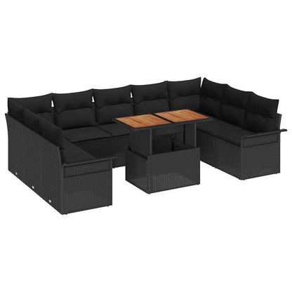 Set Divano da Giardino 10 pcs Nero Poly Rattan - homemem39