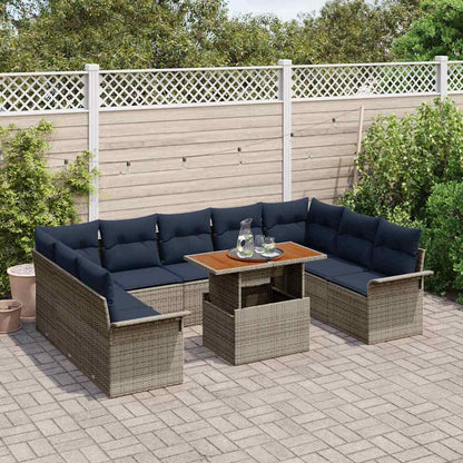 Set Divano da Giardino 10 pcs Grigio Poly Rattan | homemem39