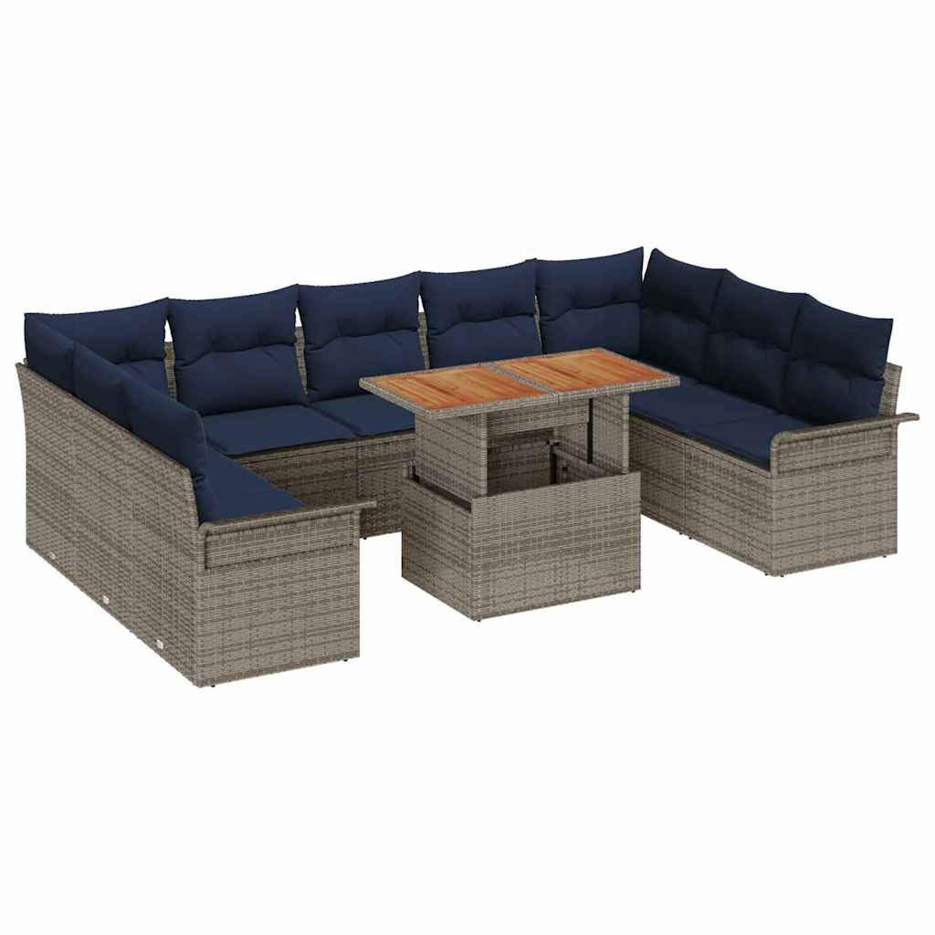 Set Divano da Giardino 10 pcs Grigio Poly Rattan | homemem39
