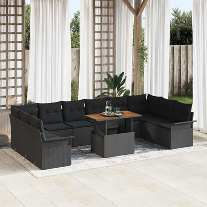Set Divano da Giardino 11 pcs Nero Poly Rattan - homemem39