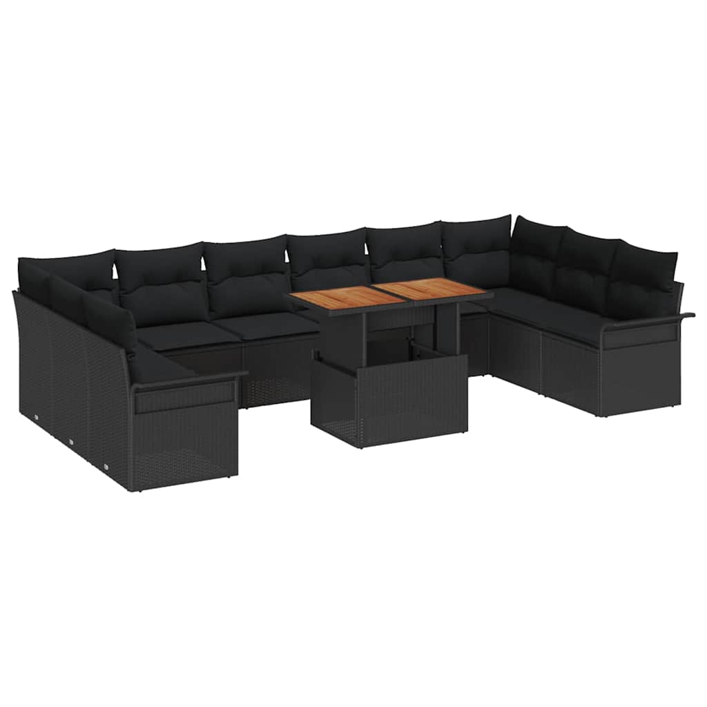 Set Divano da Giardino 11 pcs Nero Poly Rattan - homemem39