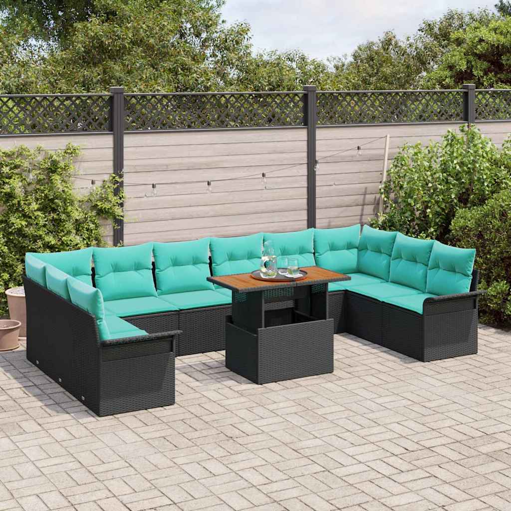 Set Divano da Giardino 11 pcs Nero Poly Rattan