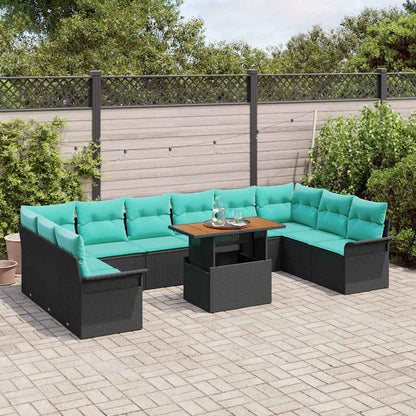 Set Divano da Giardino 11 pcs Nero Poly Rattan