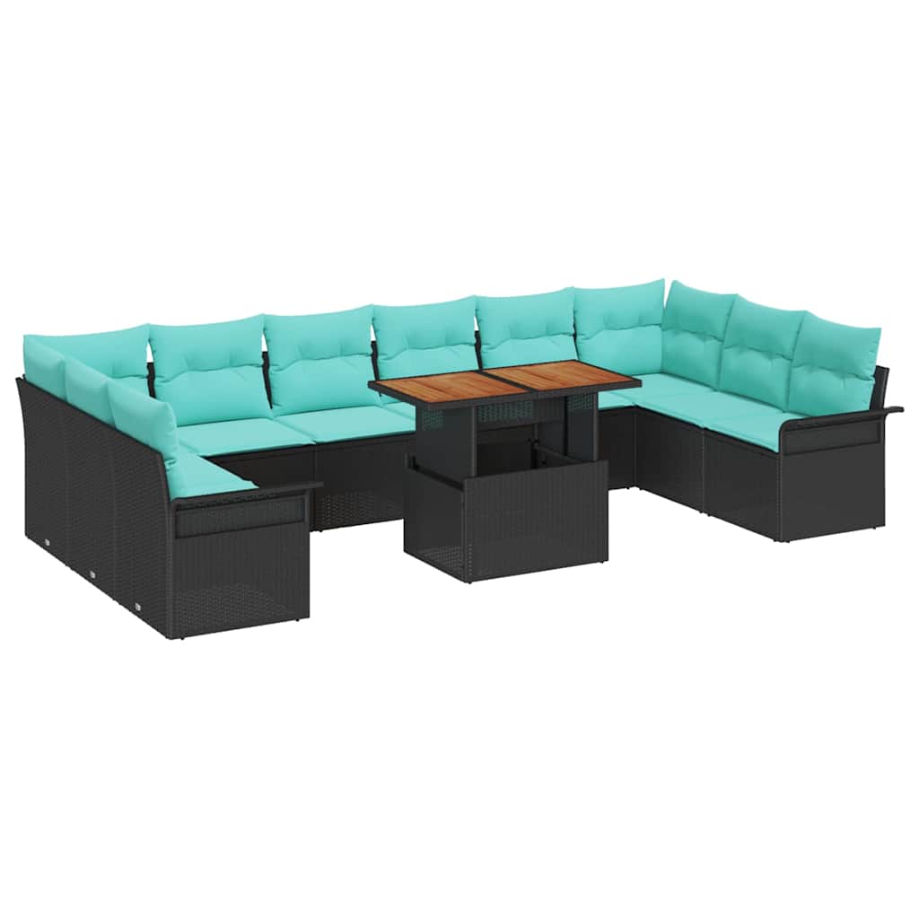 Set Divano da Giardino 11 pcs Nero Poly Rattan | homemem39