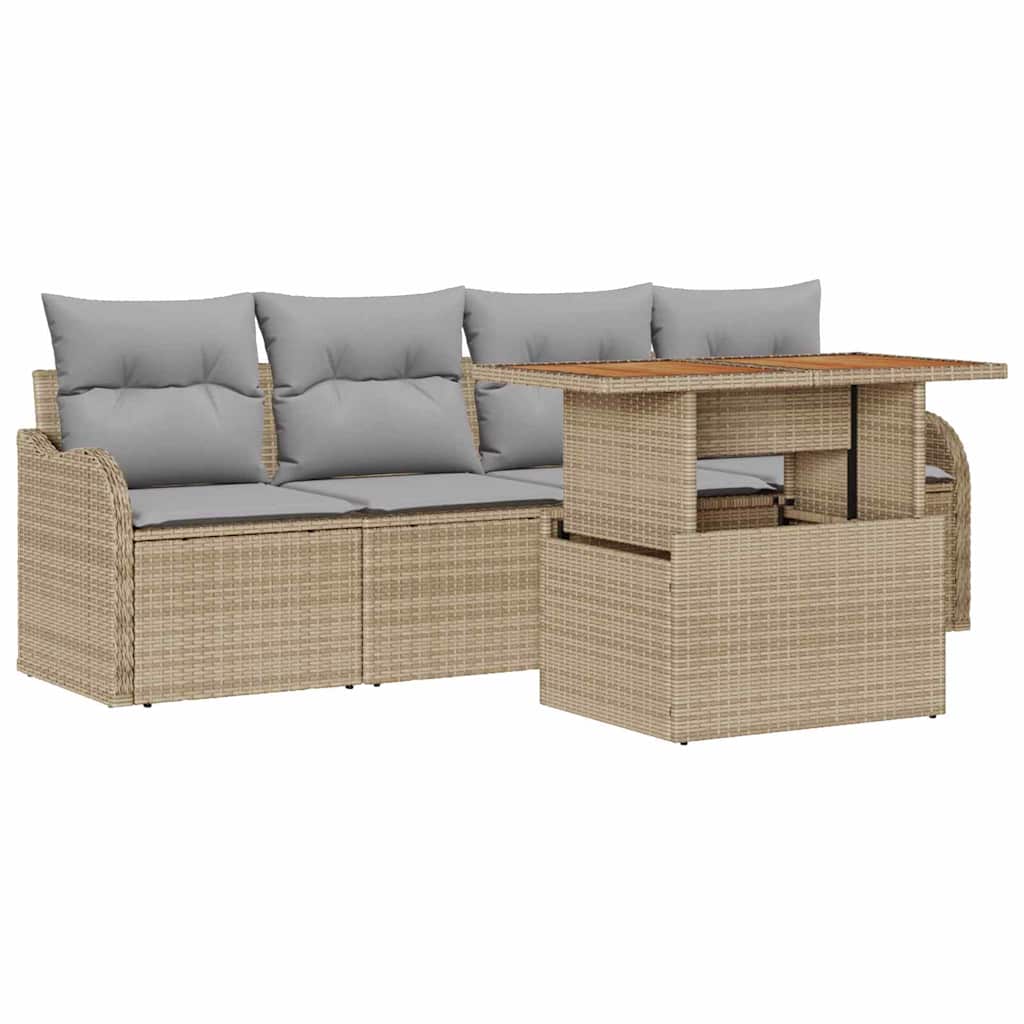Set Divano da Giardino 5 pcs Beige Poly Rattan - homemem39