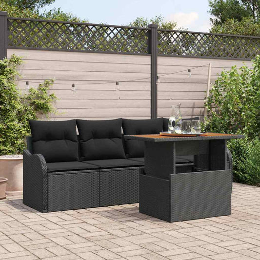 Set Divano da Giardino con archiviazione 5 pcs Nero Poly Rattan - homemem39