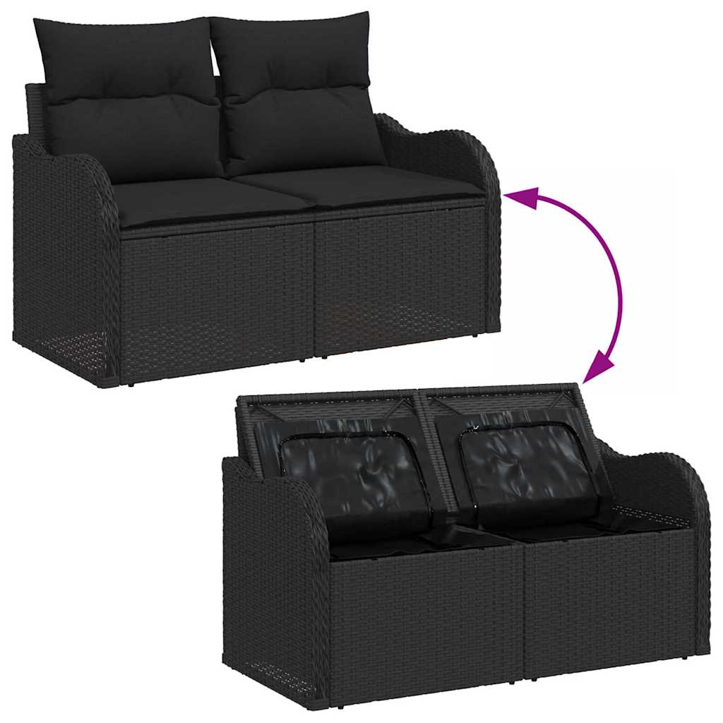 Set Divano da Giardino con archiviazione 6 pcs Nero Poly Rattan - homemem39