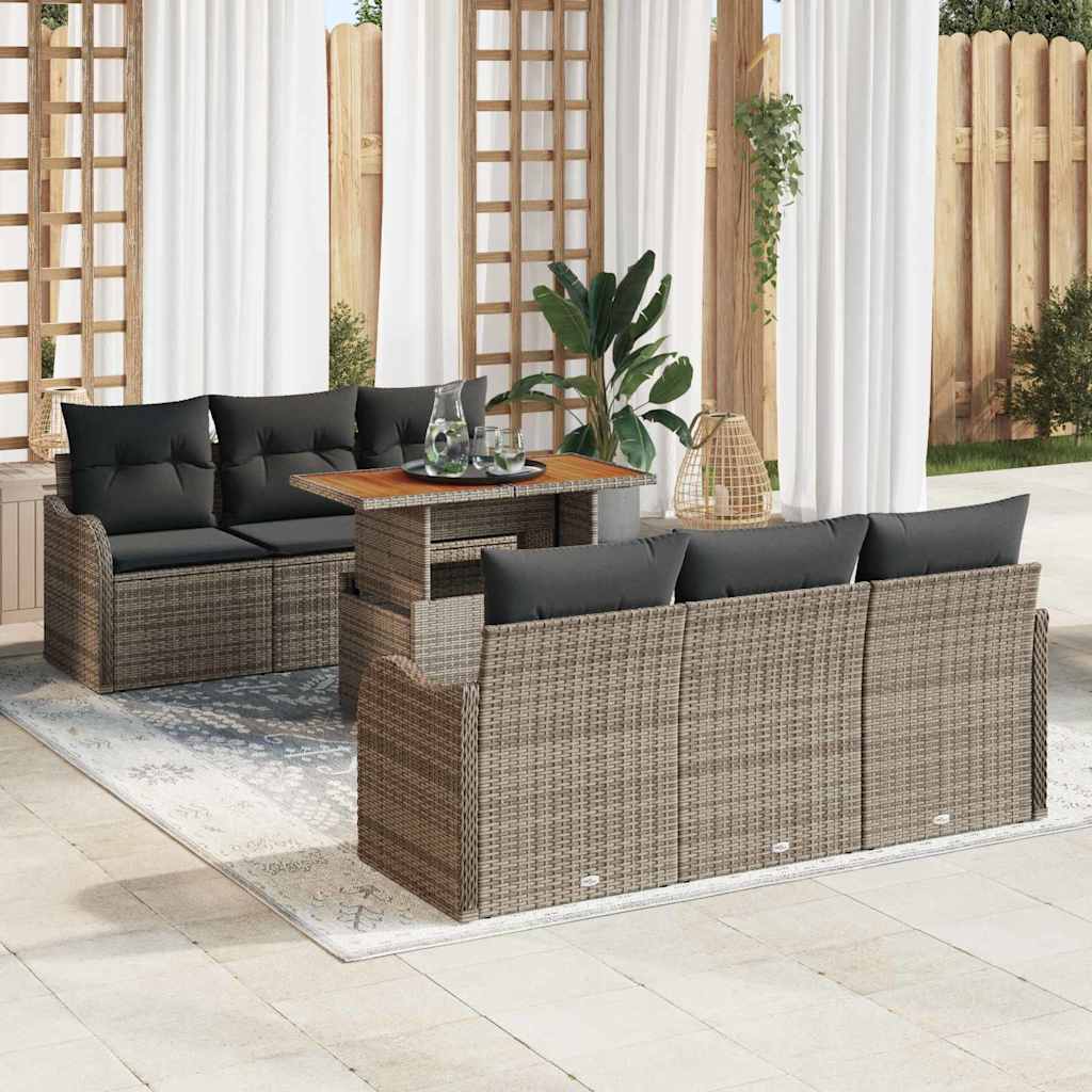 Set Divano da Giardino 7 pcs Grigio Poly Rattan - homemem39