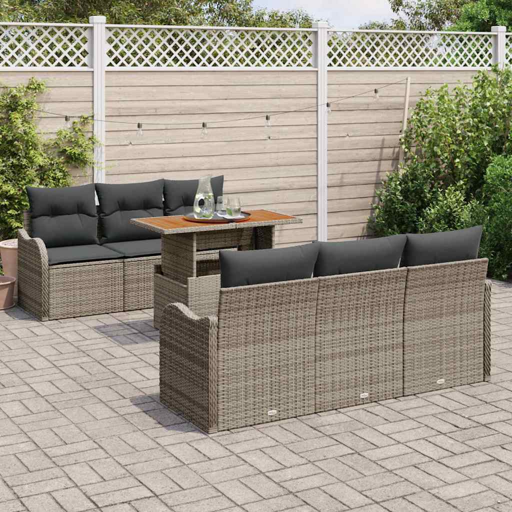 Set Divano da Giardino 7 pcs Grigio Poly Rattan - homemem39