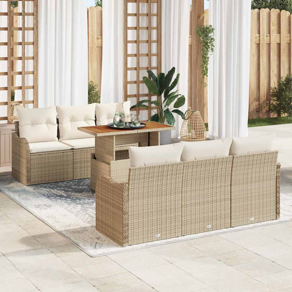 Set Divano da Giardino 7 pcs Beige Poly Rattan - homemem39