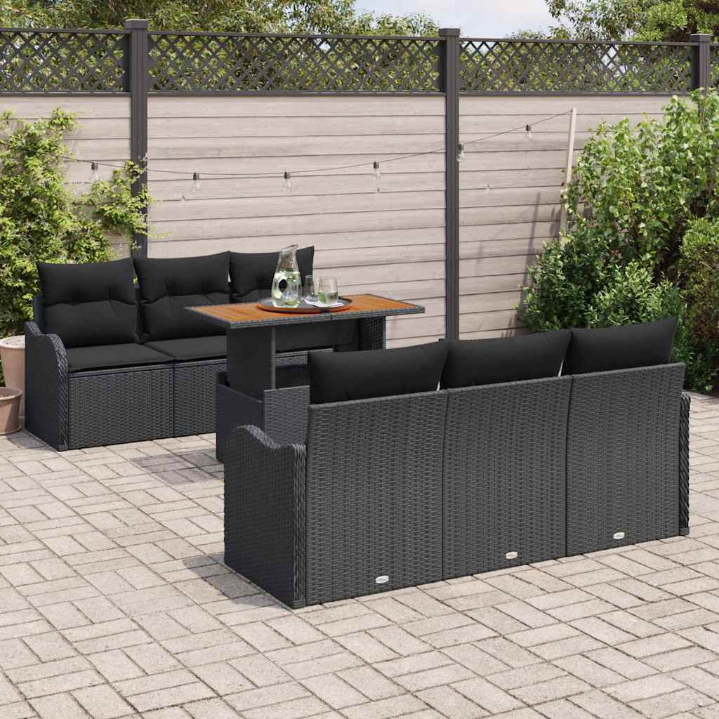 Set Divano da Giardino con archiviazione 7 pcs Nero Poly Rattan - homemem39