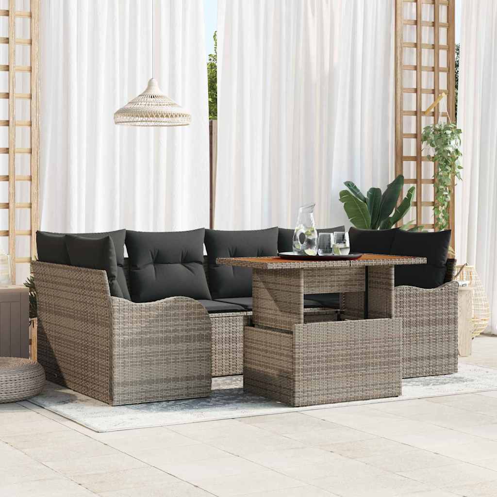 Set Divano da Giardino 7 pcs Grigio Poly Rattan - homemem39