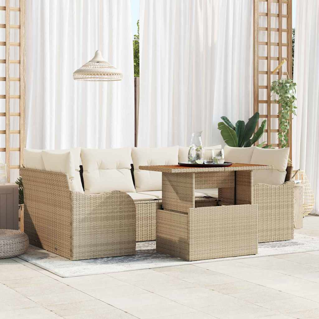 Set Divano da Giardino 7 pcs Beige Poly Rattan | homemem39