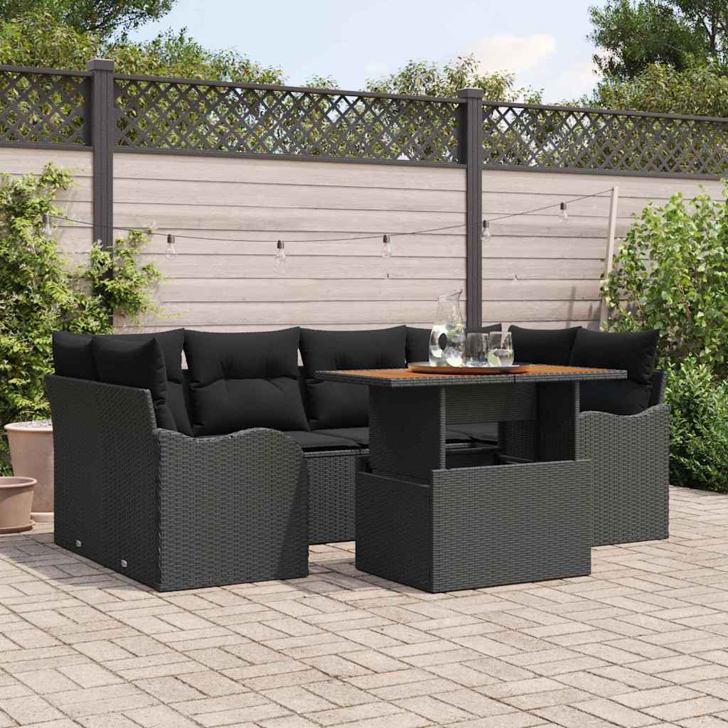 Set Divano da Giardino con archiviazione 7 pcs Nero Poly Rattan - homemem39