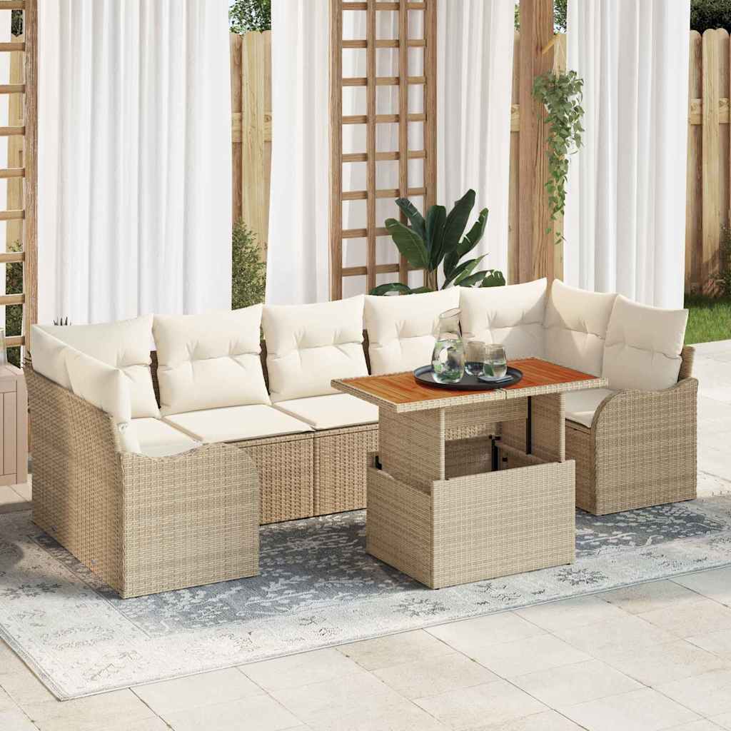Set Divano da Giardino 8 pcs Beige Poly Rattan | homemem39