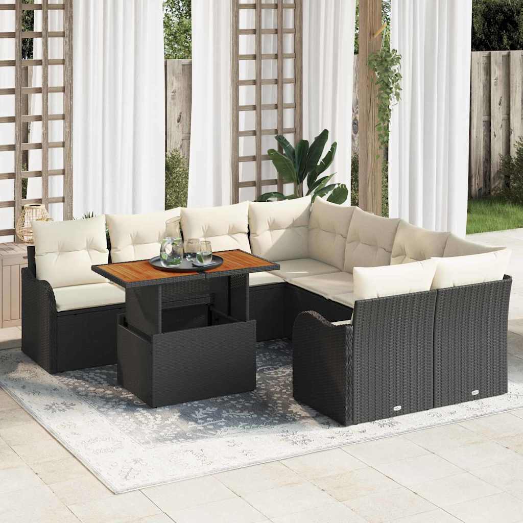 Set Divano da Giardino con archiviazione 9 pcs Nero Poly Rattan - homemem39