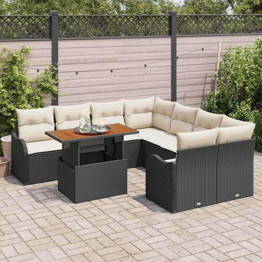 Set Divano da Giardino con archiviazione 9 pcs Nero Poly Rattan - homemem39