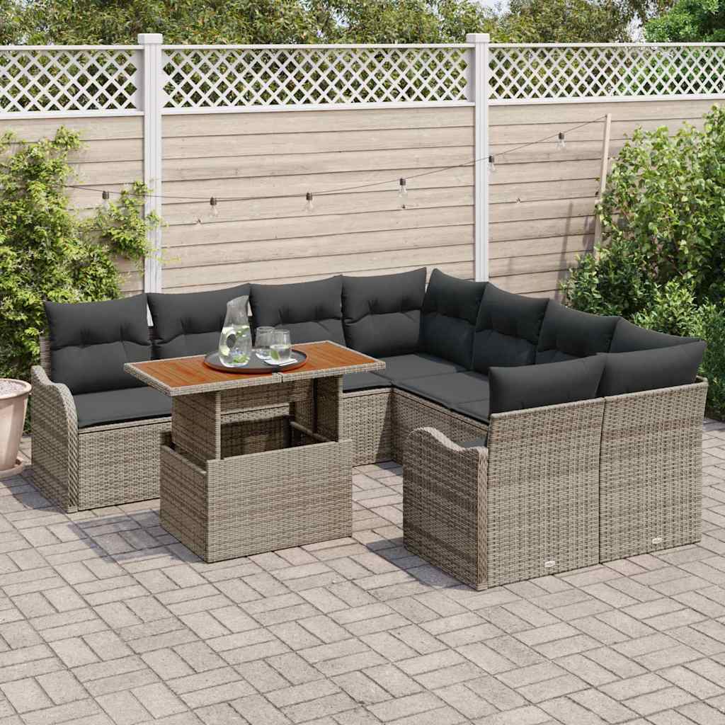 Set Divano da Giardino 9 pcs Grigio Poly Rattan - homemem39
