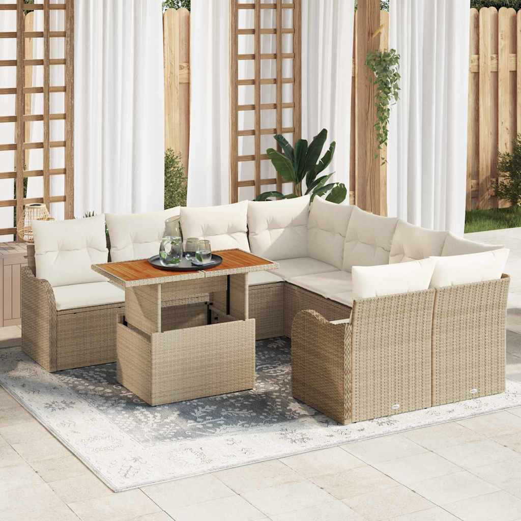 Set Divano da Giardino 9 pcs Beige Poly Rattan - homemem39
