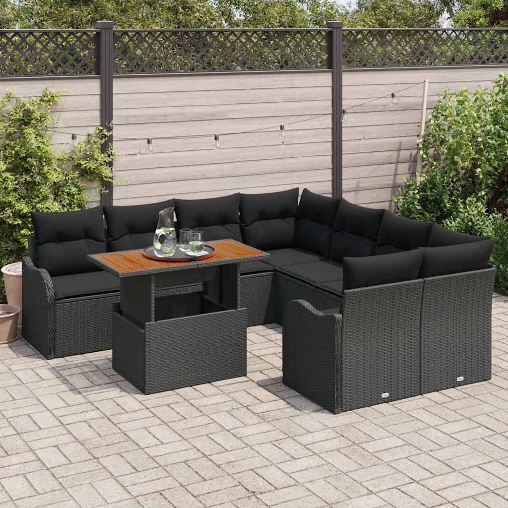 Set Divano da Giardino con archiviazione 9 pcs Nero Poly Rattan - homemem39