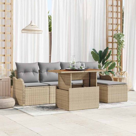 Set Divano da Giardino 6 pcs Beige Poly Rattan - homemem39