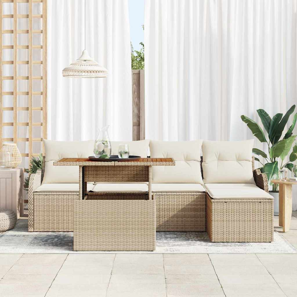 Set Divano da Giardino 6 pcs Beige Poly Rattan - homemem39