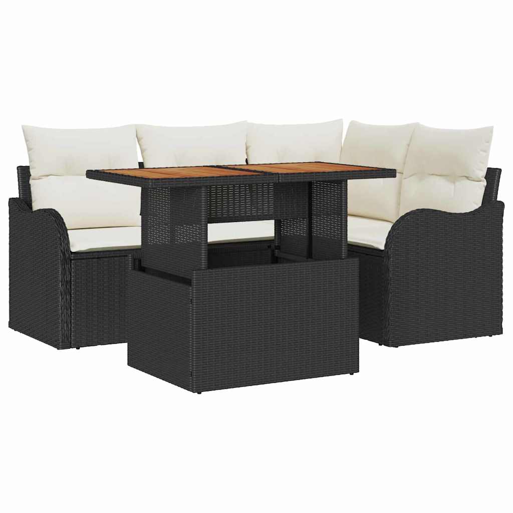 Set Divano da Giardino con archiviazione 5 pcs Nero Poly Rattan