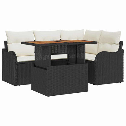 Set Divano da Giardino con archiviazione 5 pcs Nero Poly Rattan