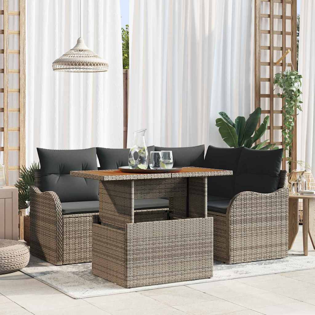 Set Divano da Giardino 5 pcs Grigio Poly Rattan