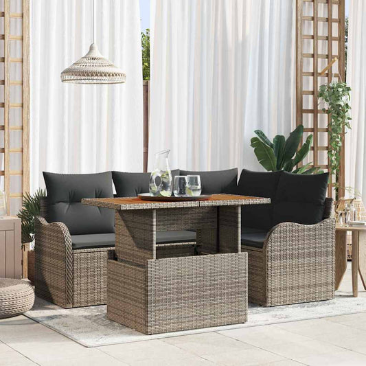 Set Divano da Giardino 5 pcs Grigio Poly Rattan
