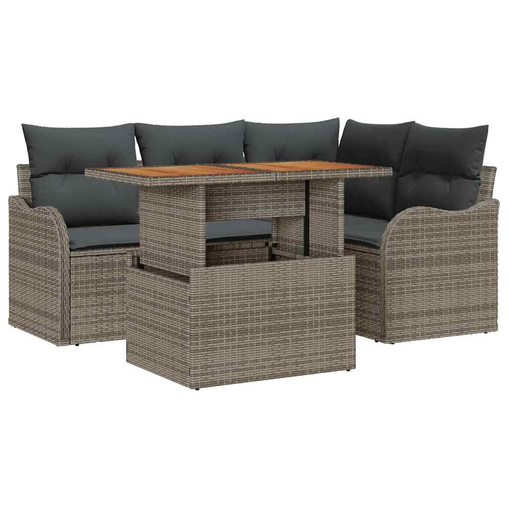 Set Divano da Giardino 5 pcs Grigio Poly Rattan