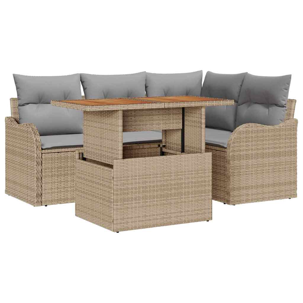 Set Divano da Giardino 5 pcs Beige Poly Rattan | homemem39
