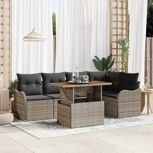 Set Divano da Giardino 6 pcs Grigio Poly Rattan