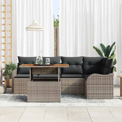 Set Divano da Giardino 6 pcs Grigio Poly Rattan
