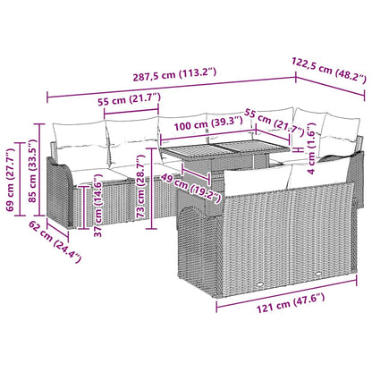 Set Divano da Giardino 9 pcs Grigio Poly Rattan